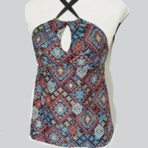 Red and Black Geometric Mossimo Tankini Top Size Medium